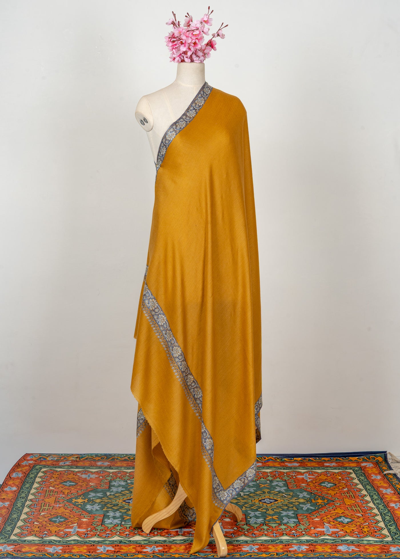 Mustard Bloom — 2.5 Yards Sozni Hand-Embroidered Shawl