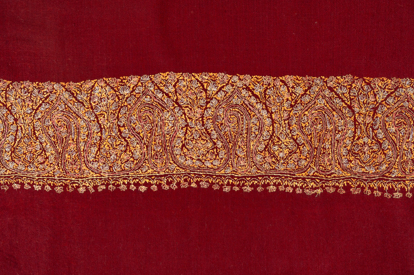 Ruby Reverie — 2.5 Yards Sozni Hand-Embroidered Shawl