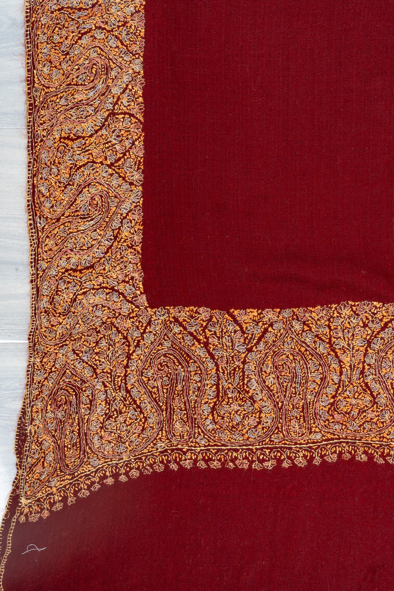 Ruby Reverie — 2.5 Yards Sozni Hand-Embroidered Shawl