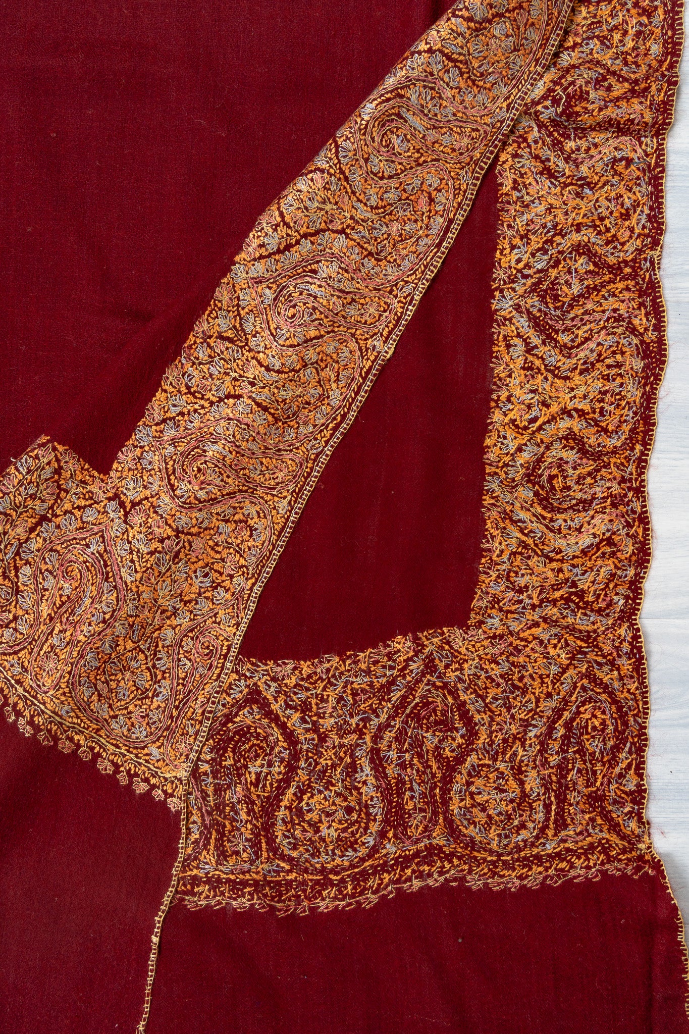 Ruby Reverie — 2.5 Yards Sozni Hand-Embroidered Shawl