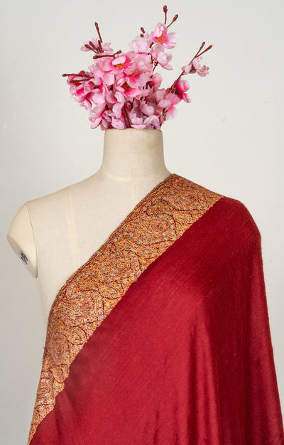 Ruby Reverie — 2.5 Yards Sozni Hand-Embroidered Shawl