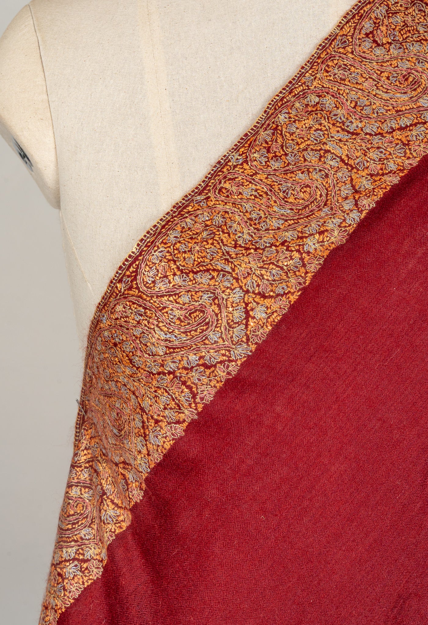 Ruby Reverie — 2.5 Yards Sozni Hand-Embroidered Shawl