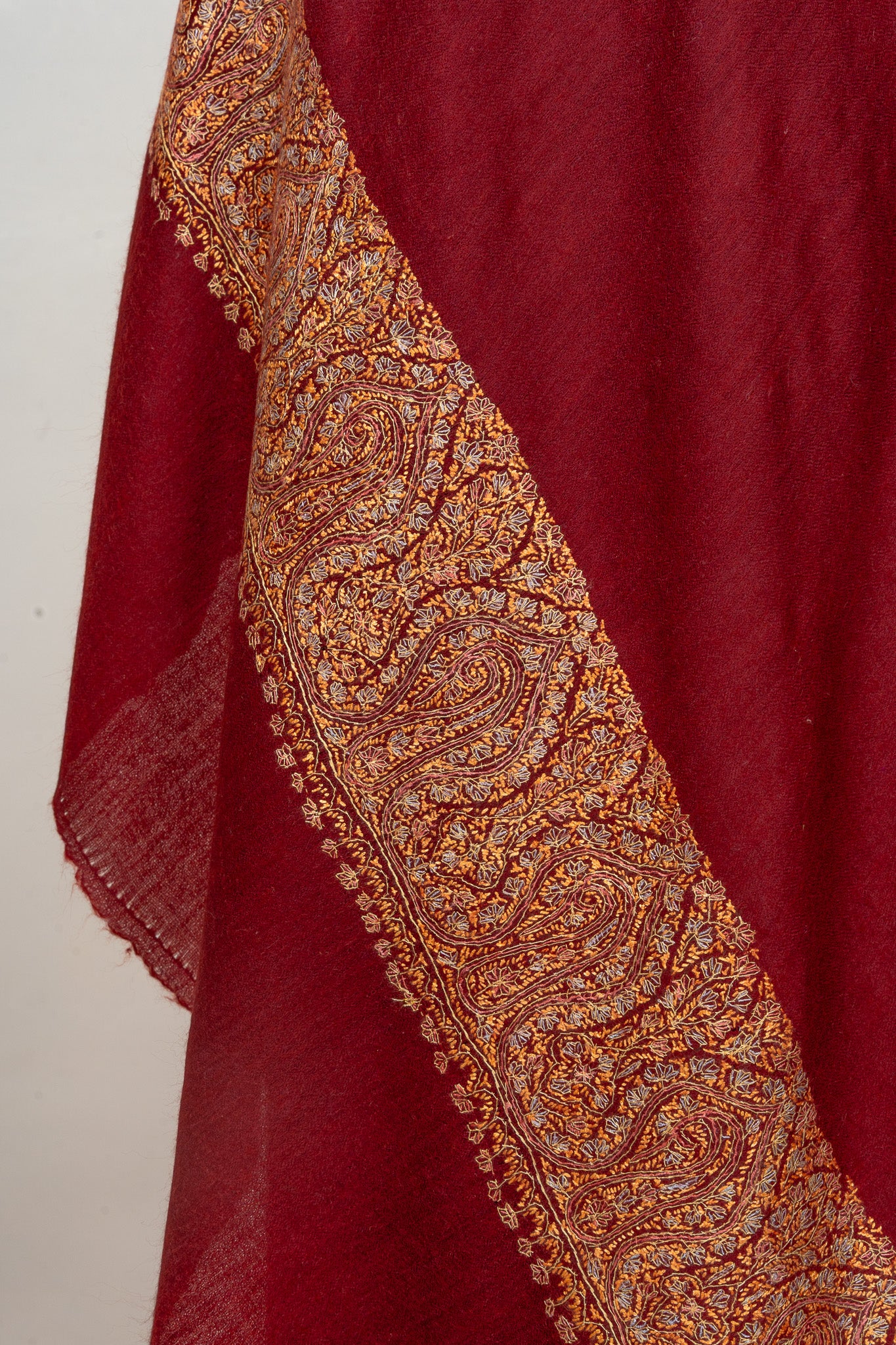 Ruby Reverie — 2.5 Yards Sozni Hand-Embroidered Shawl