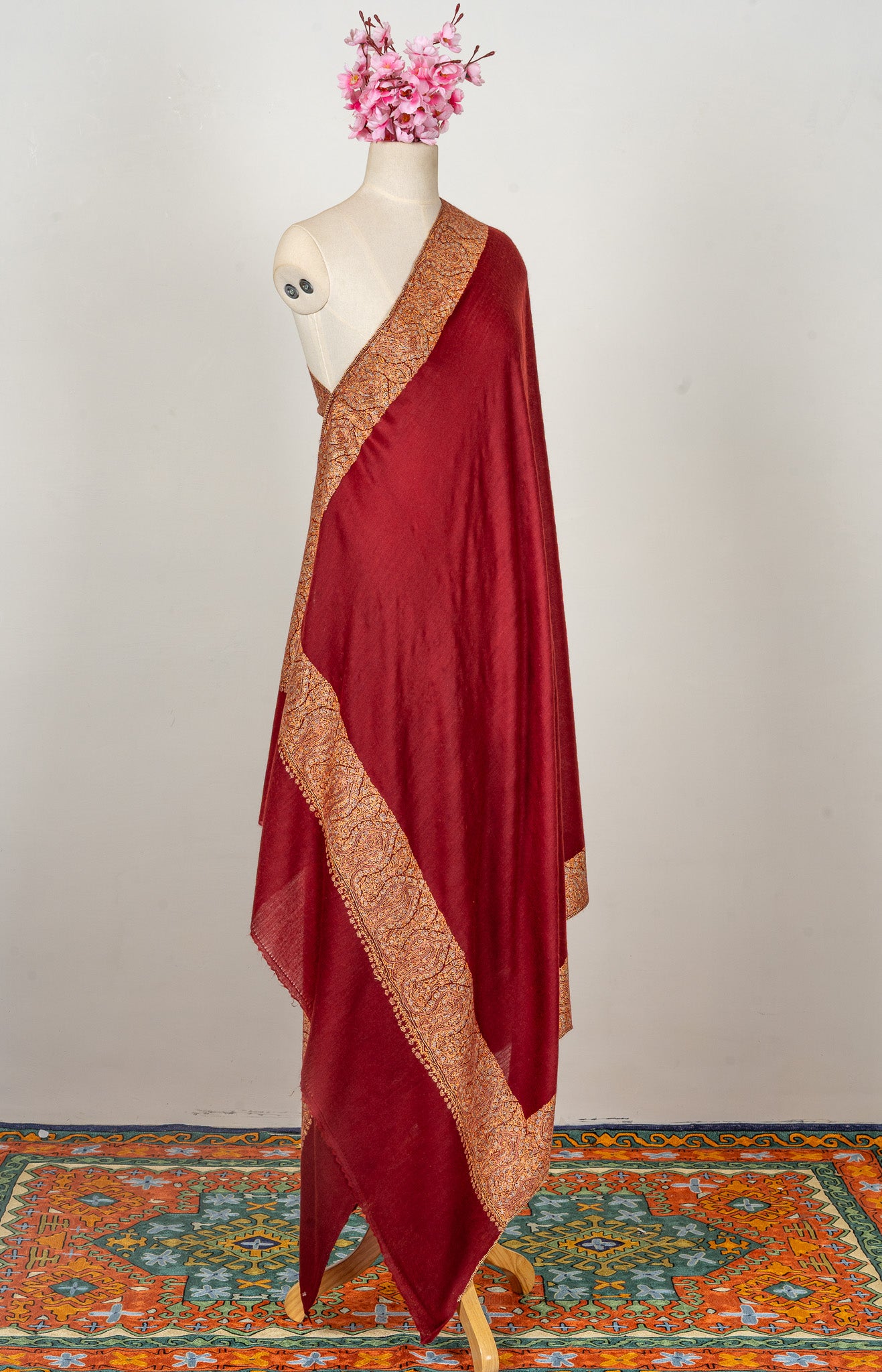 Ruby Reverie — 2.5 Yards Sozni Hand-Embroidered Shawl