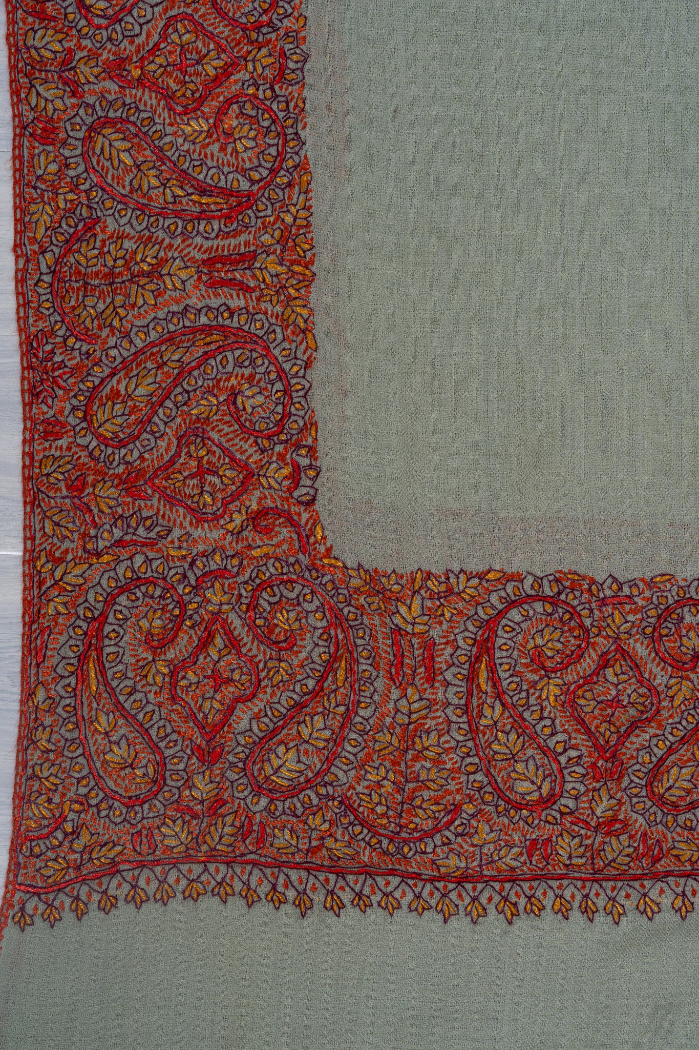 Mist Fern — 2.5 Yards Sozni Hand-Embroidered Shawl