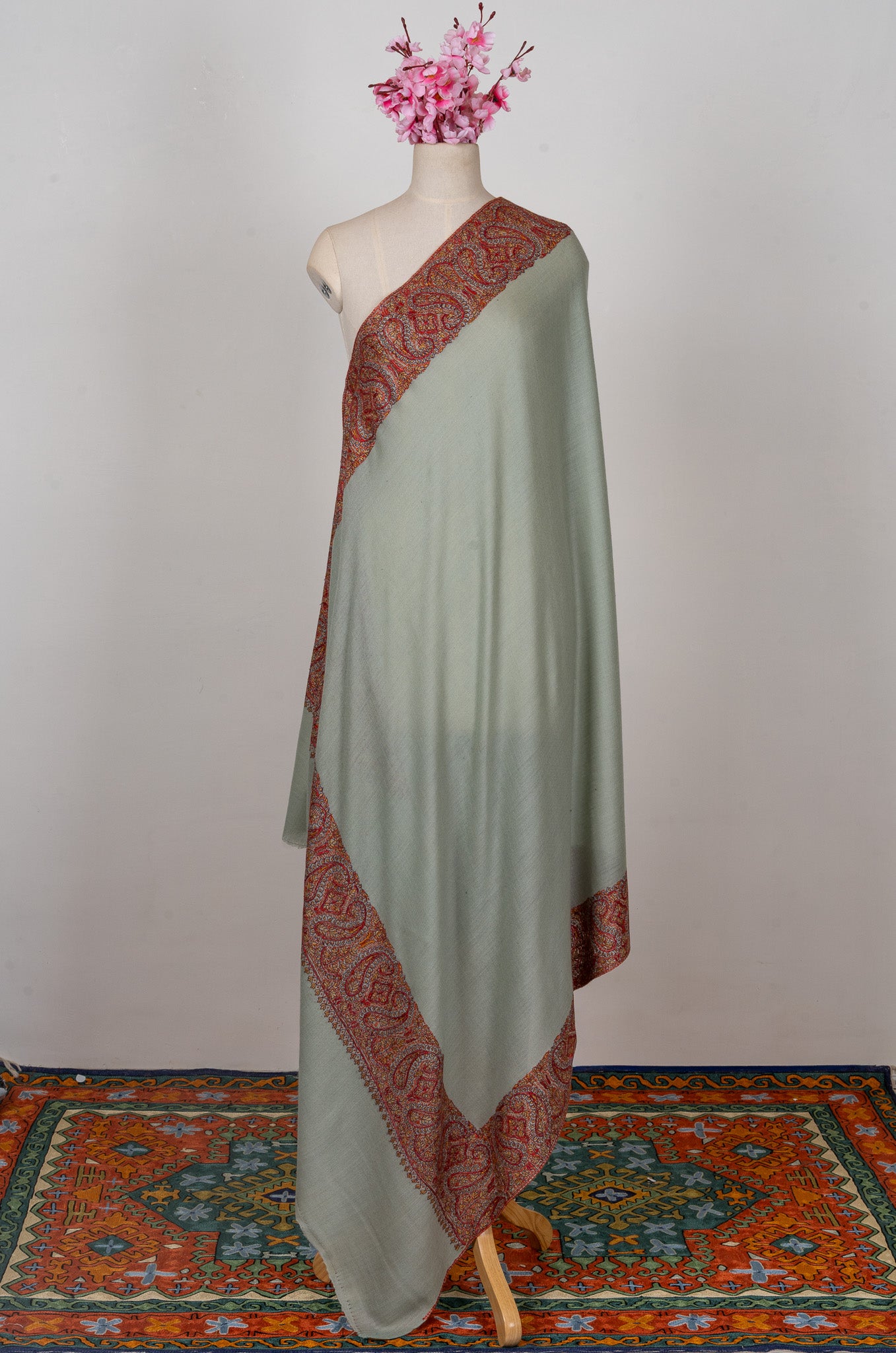 Mist Fern — 2.5 Yards Sozni Hand-Embroidered Shawl