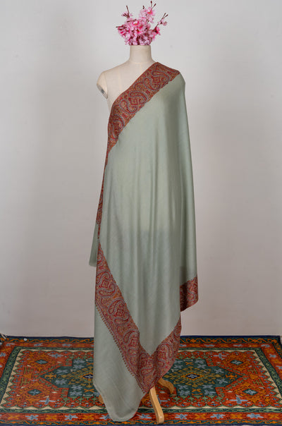 Mist Fern — 2.5 Yards Sozni Hand-Embroidered Shawl