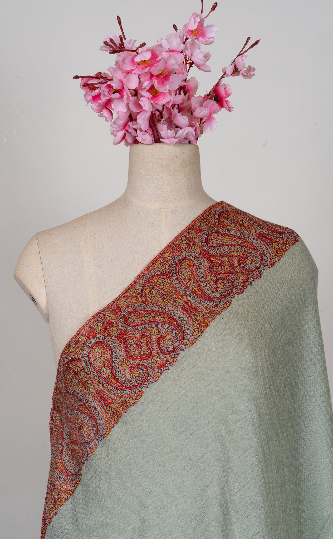 Mist Fern — 2.5 Yards Sozni Hand-Embroidered Shawl