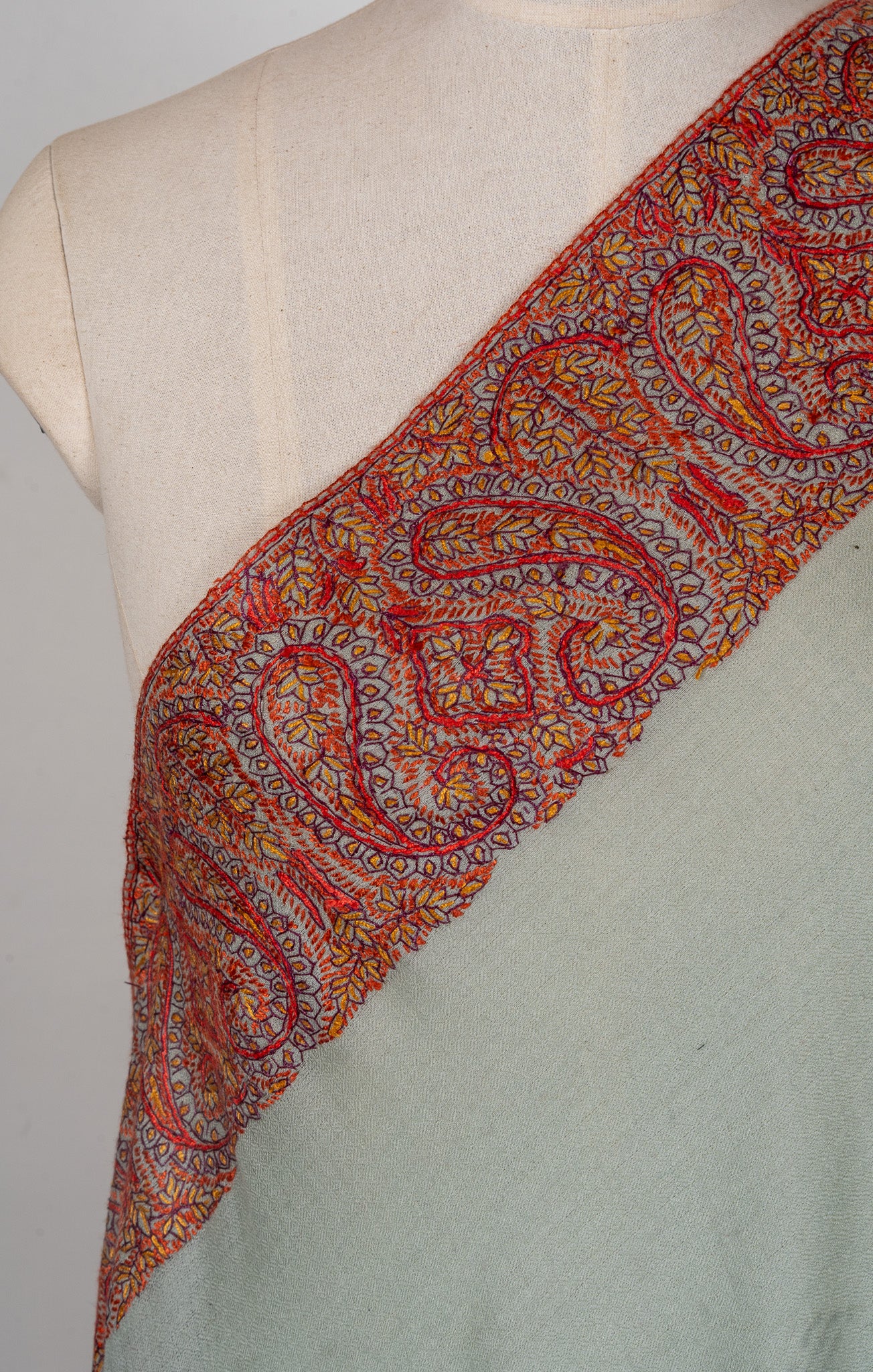 Mist Fern — 2.5 Yards Sozni Hand-Embroidered Shawl