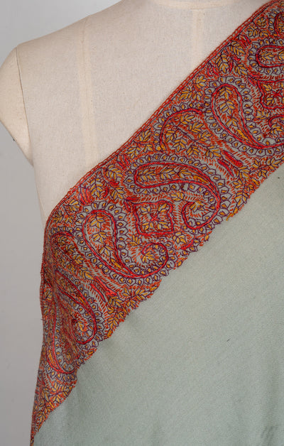 Mist Fern — 2.5 Yards Sozni Hand-Embroidered Shawl