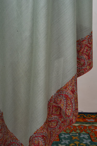 Mist Fern — 2.5 Yards Sozni Hand-Embroidered Shawl