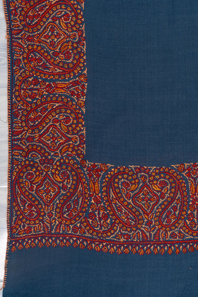 Azure Bloom — 2.5 Yards Sozni Hand-Embroidered Shawl