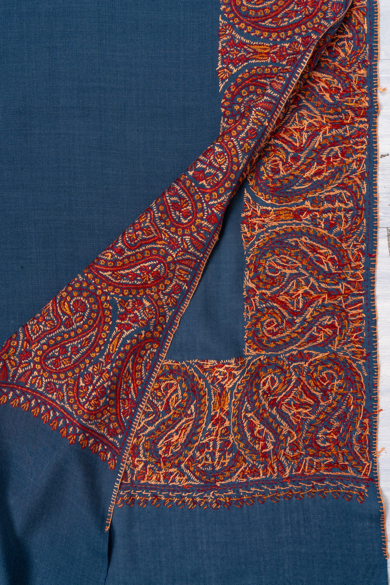 Azure Bloom — 2.5 Yards Sozni Hand-Embroidered Shawl