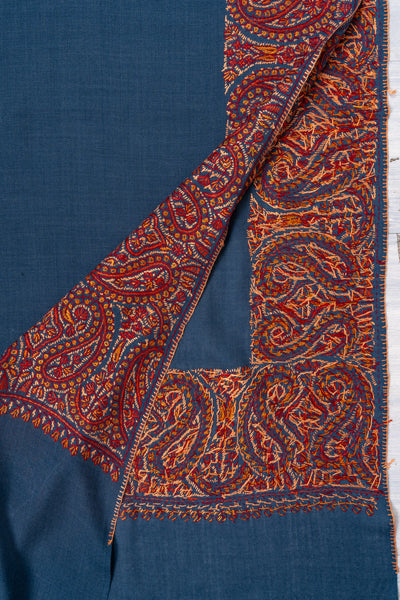 Azure Bloom — 2.5 Yards Sozni Hand-Embroidered Shawl
