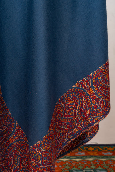 Azure Bloom — 2.5 Yards Sozni Hand-Embroidered Shawl