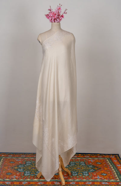 Ivory Whisper — 2.5 Yards Sozni Hand-Embroidered Shawl