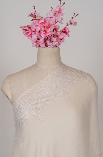 Ivory Whisper — 2.5 Yards Sozni Hand-Embroidered Shawl