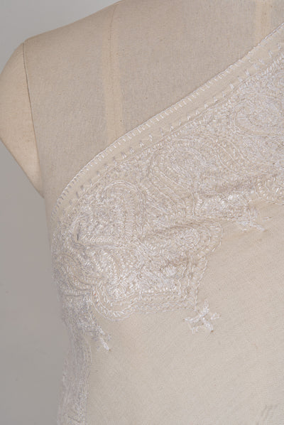 Ivory Whisper — 2.5 Yards Sozni Hand-Embroidered Shawl