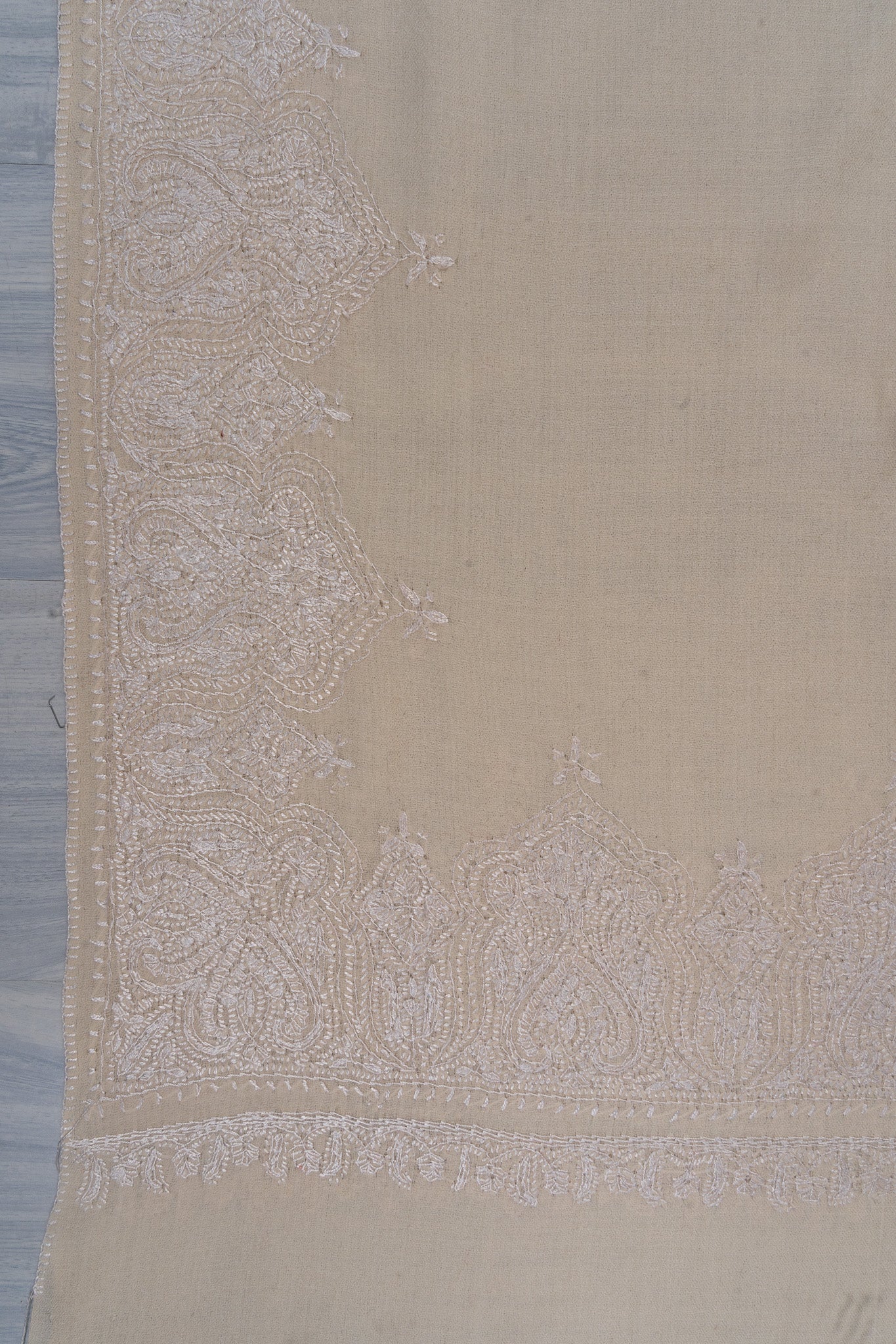 Ivory Whisper — 2.5 Yards Sozni Hand-Embroidered Shawl