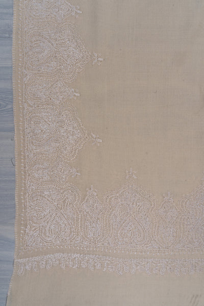 Ivory Whisper — 2.5 Yards Sozni Hand-Embroidered Shawl