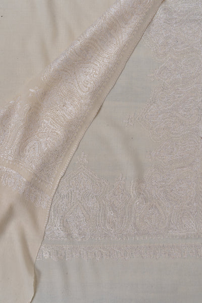 Ivory Whisper — 2.5 Yards Sozni Hand-Embroidered Shawl