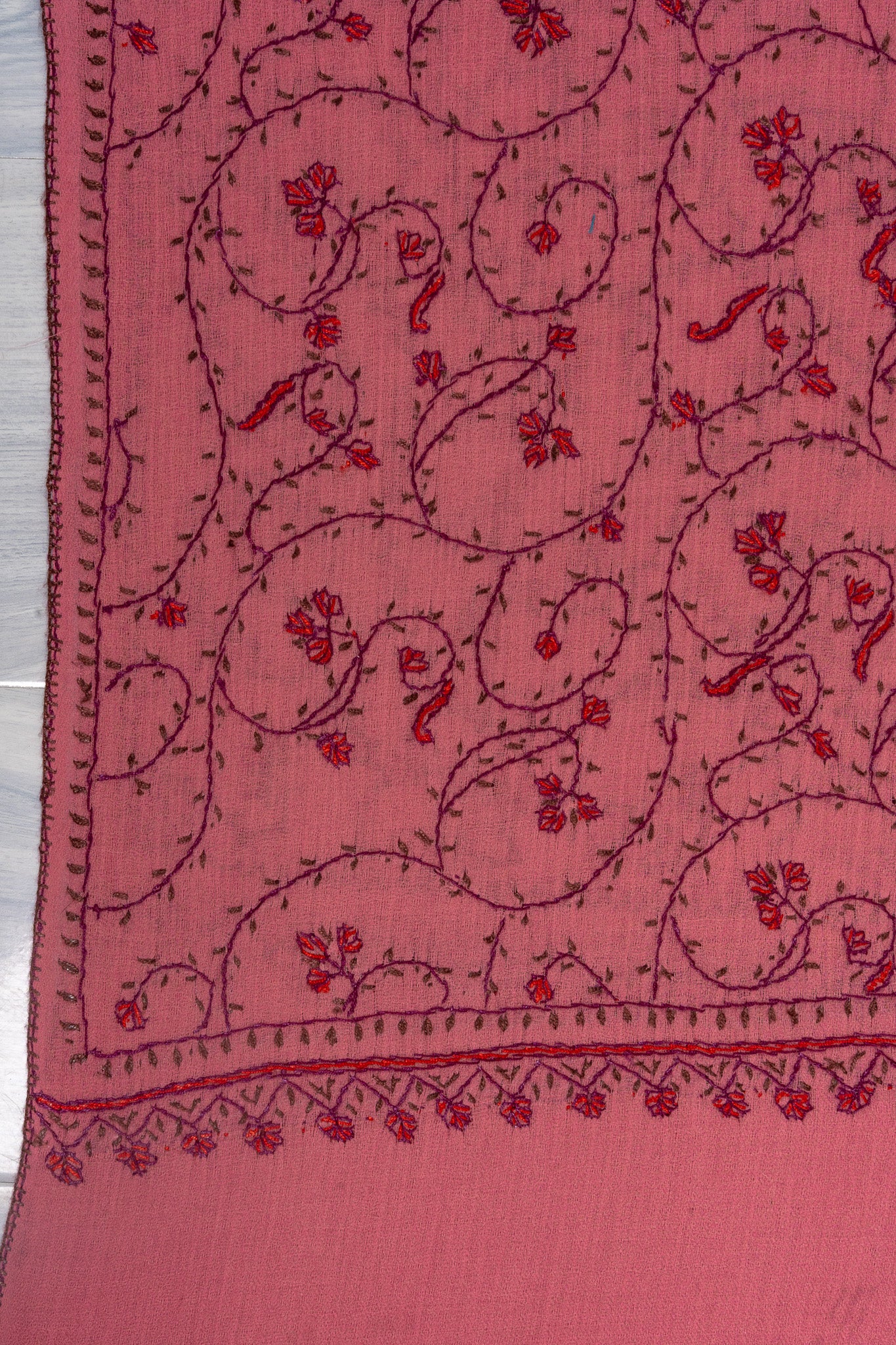 Rose Haven — 2.5 Yards Sozni Hand-Embroidered Shawl