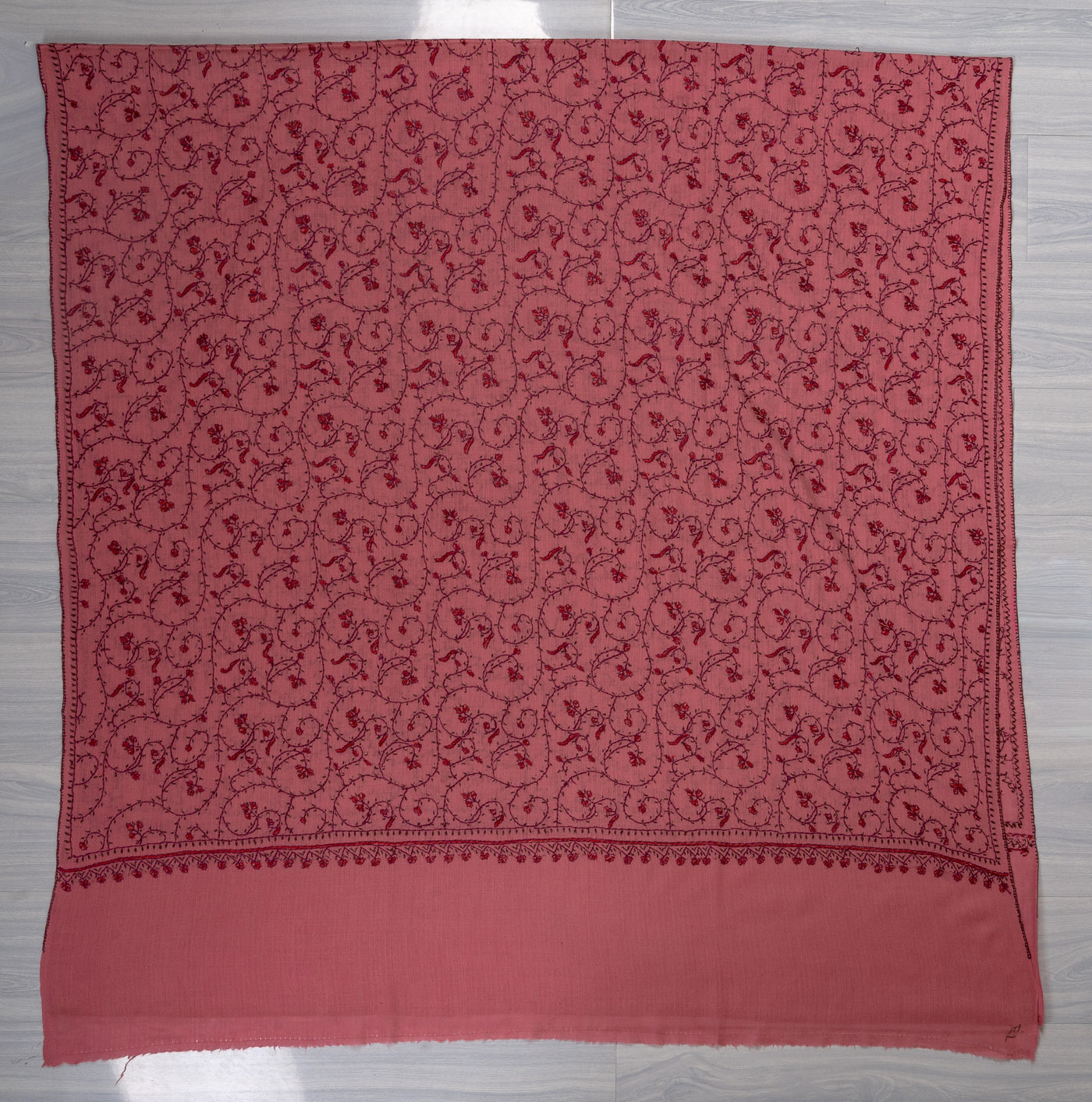 Rose Haven — 2.5 Yards Sozni Hand-Embroidered Shawl