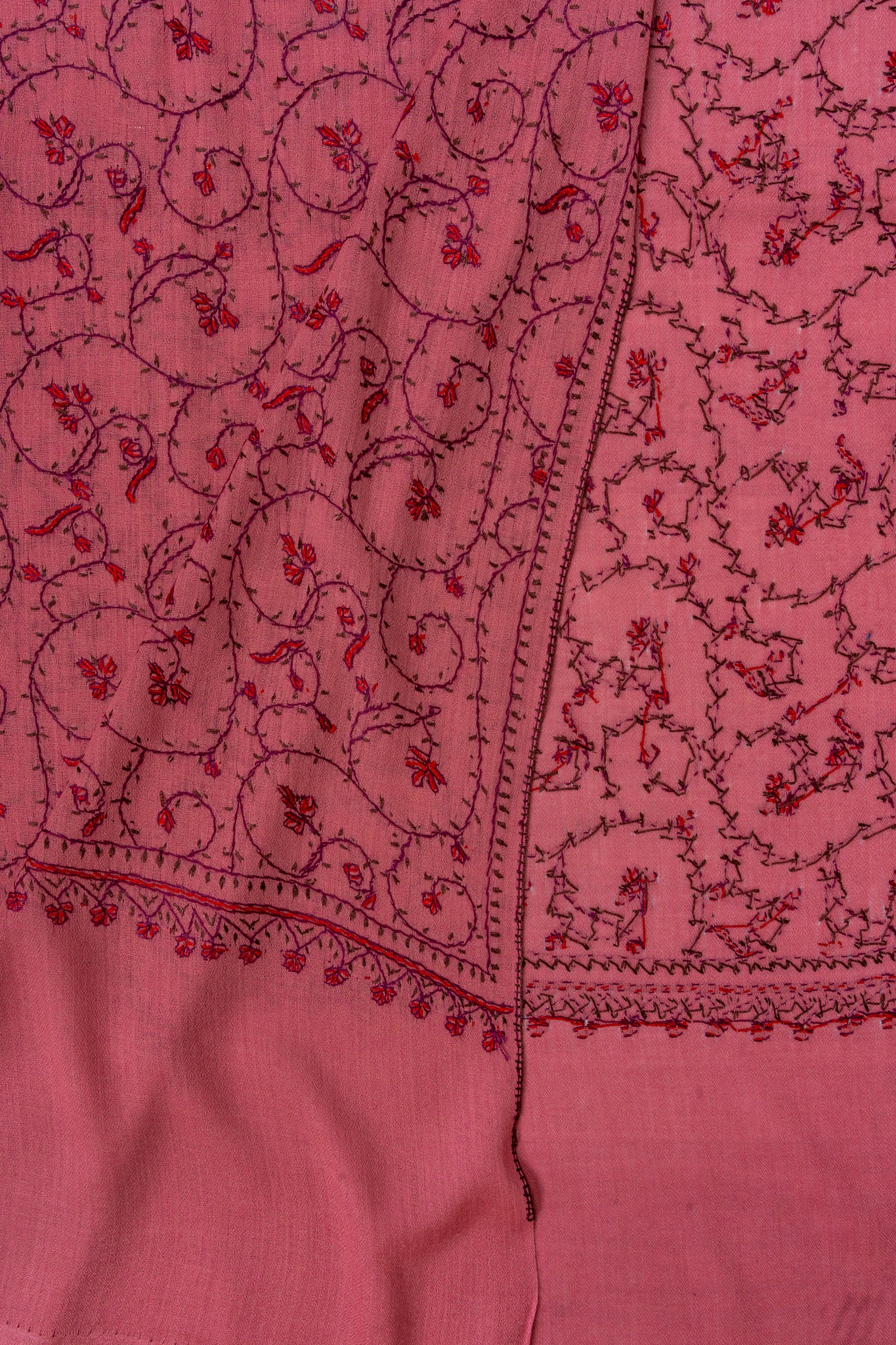 Rose Haven — 2.5 Yards Sozni Hand-Embroidered Shawl