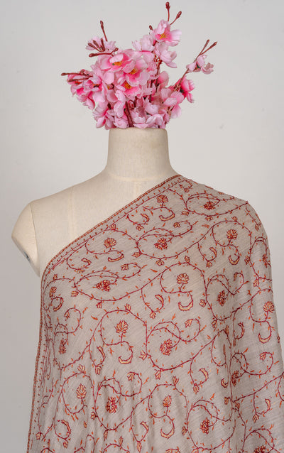 Clay Blossom — 2.5 Yards Sozni Hand-Embroidered Shawl