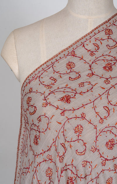 Clay Blossom — 2.5 Yards Sozni Hand-Embroidered Shawl