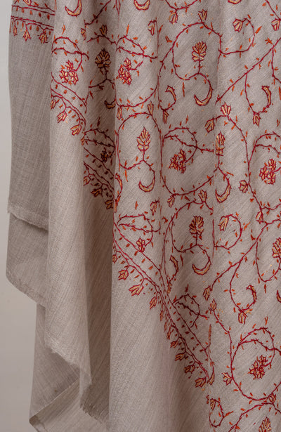 Clay Blossom — 2.5 Yards Sozni Hand-Embroidered Shawl