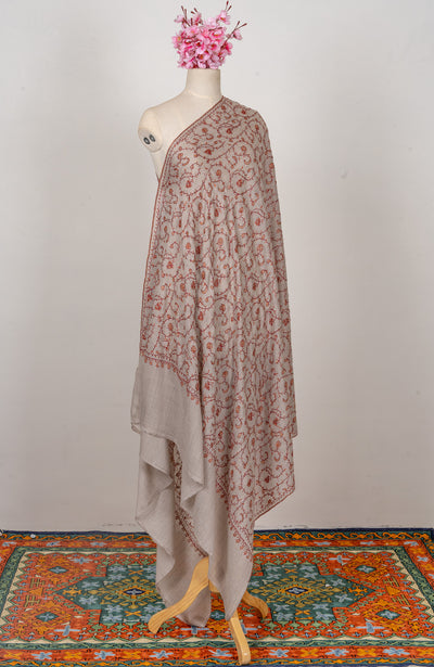 Clay Blossom — 2.5 Yards Sozni Hand-Embroidered Shawl