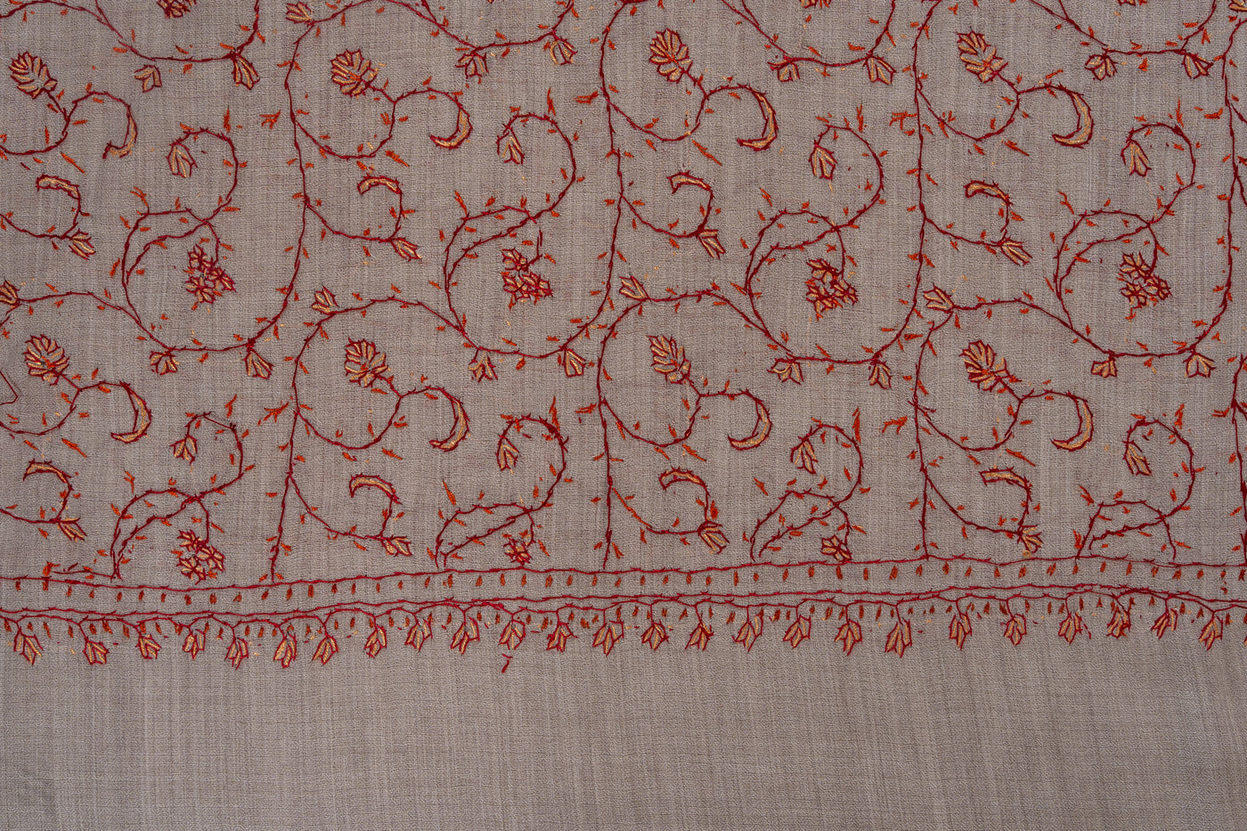 Clay Blossom — 2.5 Yards Sozni Hand-Embroidered Shawl