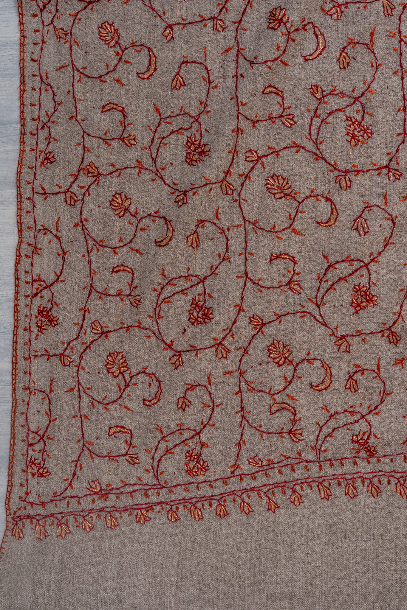 Clay Blossom — 2.5 Yards Sozni Hand-Embroidered Shawl