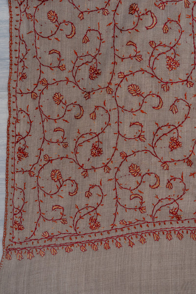 Clay Blossom — 2.5 Yards Sozni Hand-Embroidered Shawl