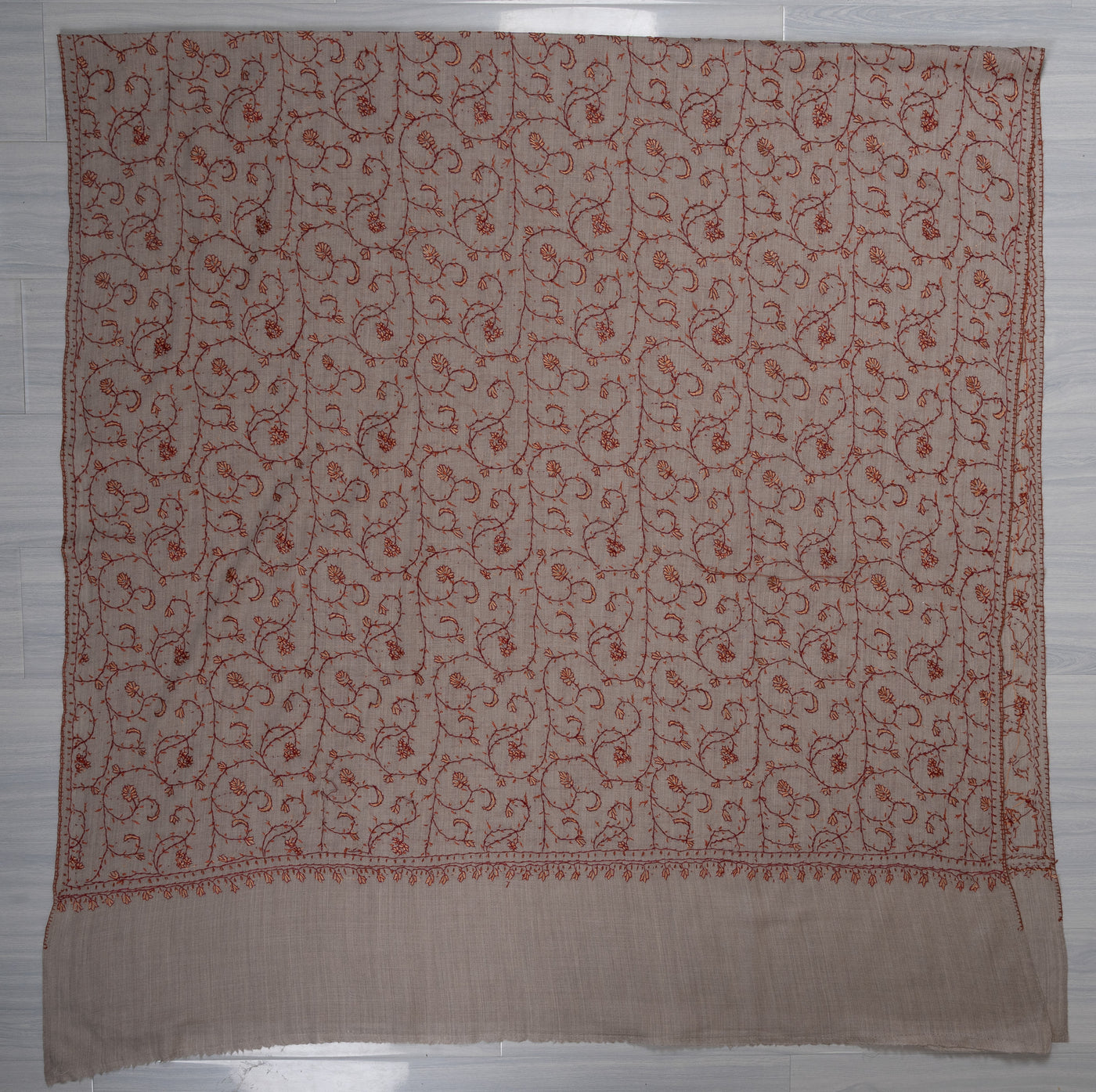 Clay Blossom — 2.5 Yards Sozni Hand-Embroidered Shawl