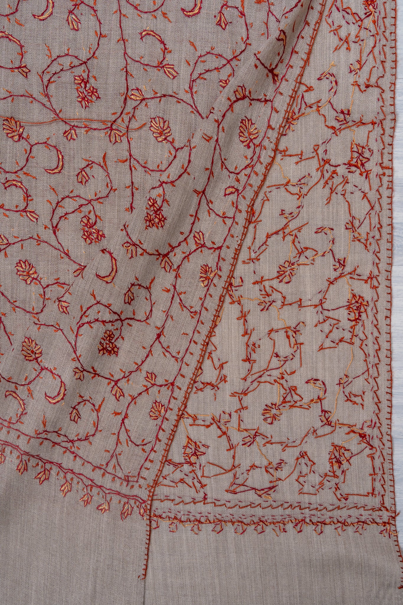 Clay Blossom — 2.5 Yards Sozni Hand-Embroidered Shawl
