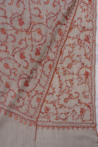 Clay Blossom — 2.5 Yards Sozni Hand-Embroidered Shawl