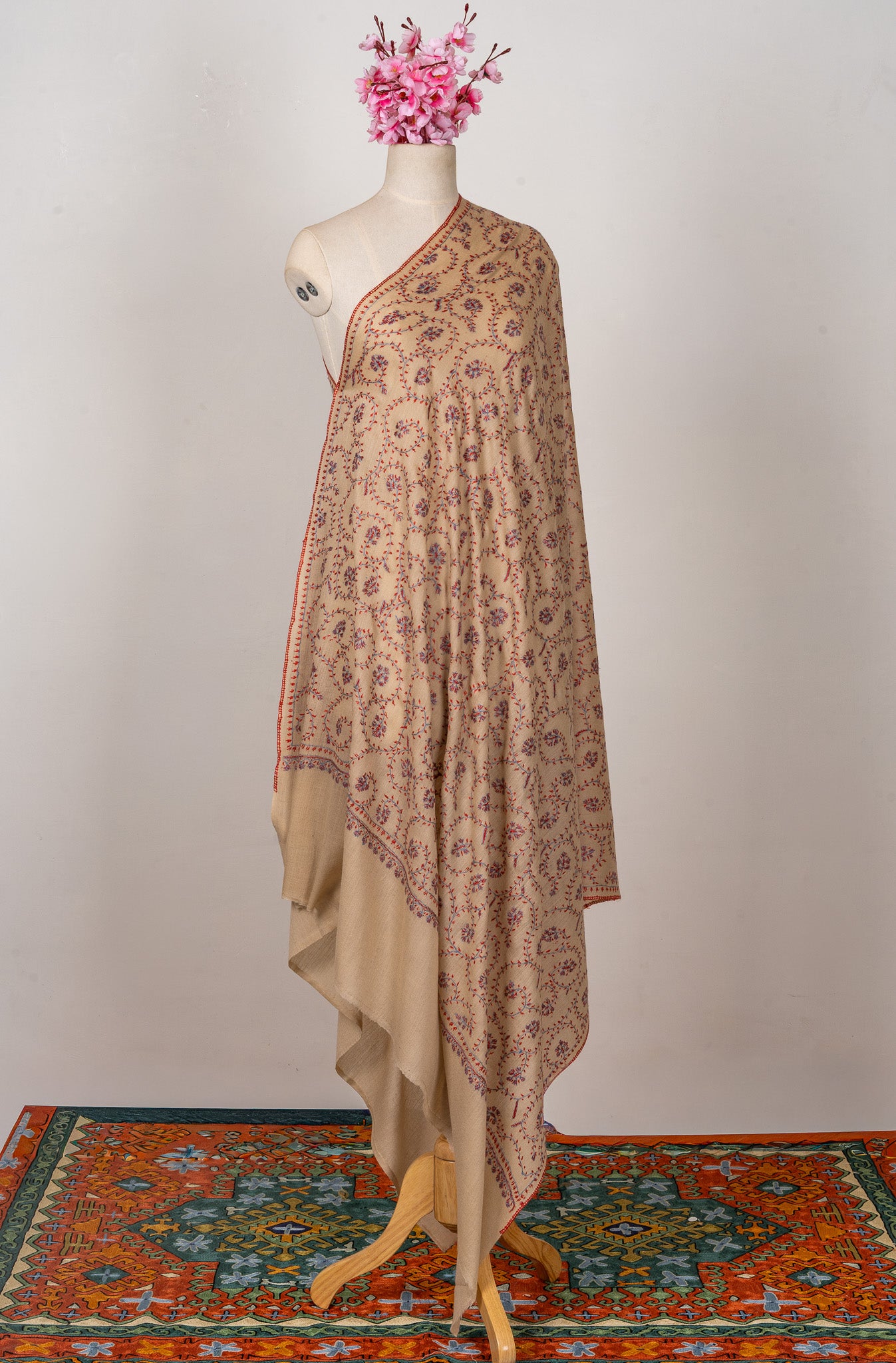 Sand Petal — 2.5 Yards Sozni Hand-Embroidered Shawl