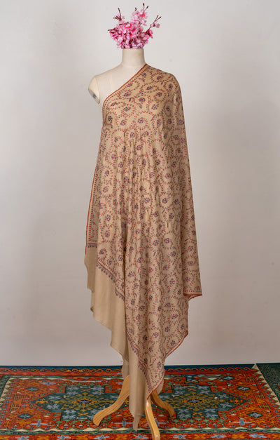 Sand Petal — 2.5 Yards Sozni Hand-Embroidered Shawl