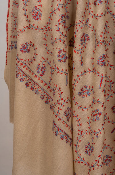 Sand Petal — 2.5 Yards Sozni Hand-Embroidered Shawl