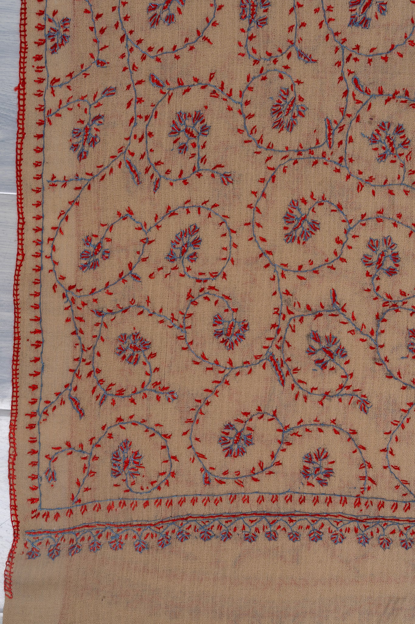 Sand Petal — 2.5 Yards Sozni Hand-Embroidered Shawl
