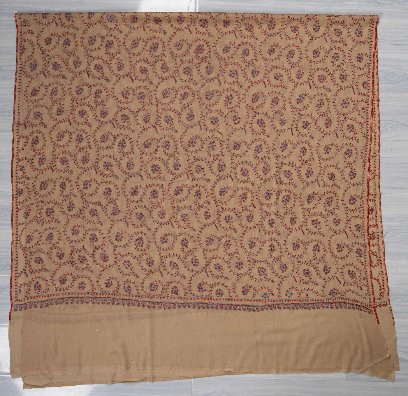 Sand Petal — 2.5 Yards Sozni Hand-Embroidered Shawl