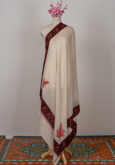 Ivory Flame — 2.5 Yards Sozni Hand-Embroidered Shawl