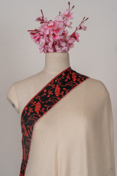 Ivory Flame — 2.5 Yards Sozni Hand-Embroidered Shawl