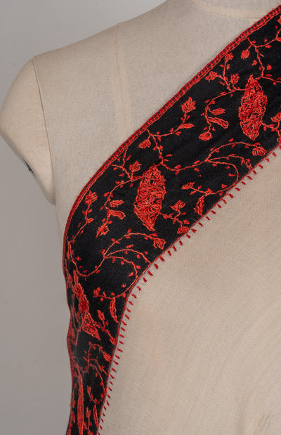 Ivory Flame — 2.5 Yards Sozni Hand-Embroidered Shawl