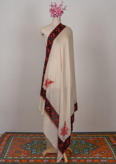 Ivory Flame — 2.5 Yards Sozni Hand-Embroidered Shawl