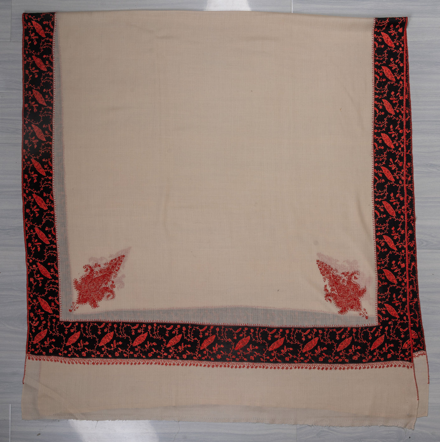 Ivory Flame — 2.5 Yards Sozni Hand-Embroidered Shawl