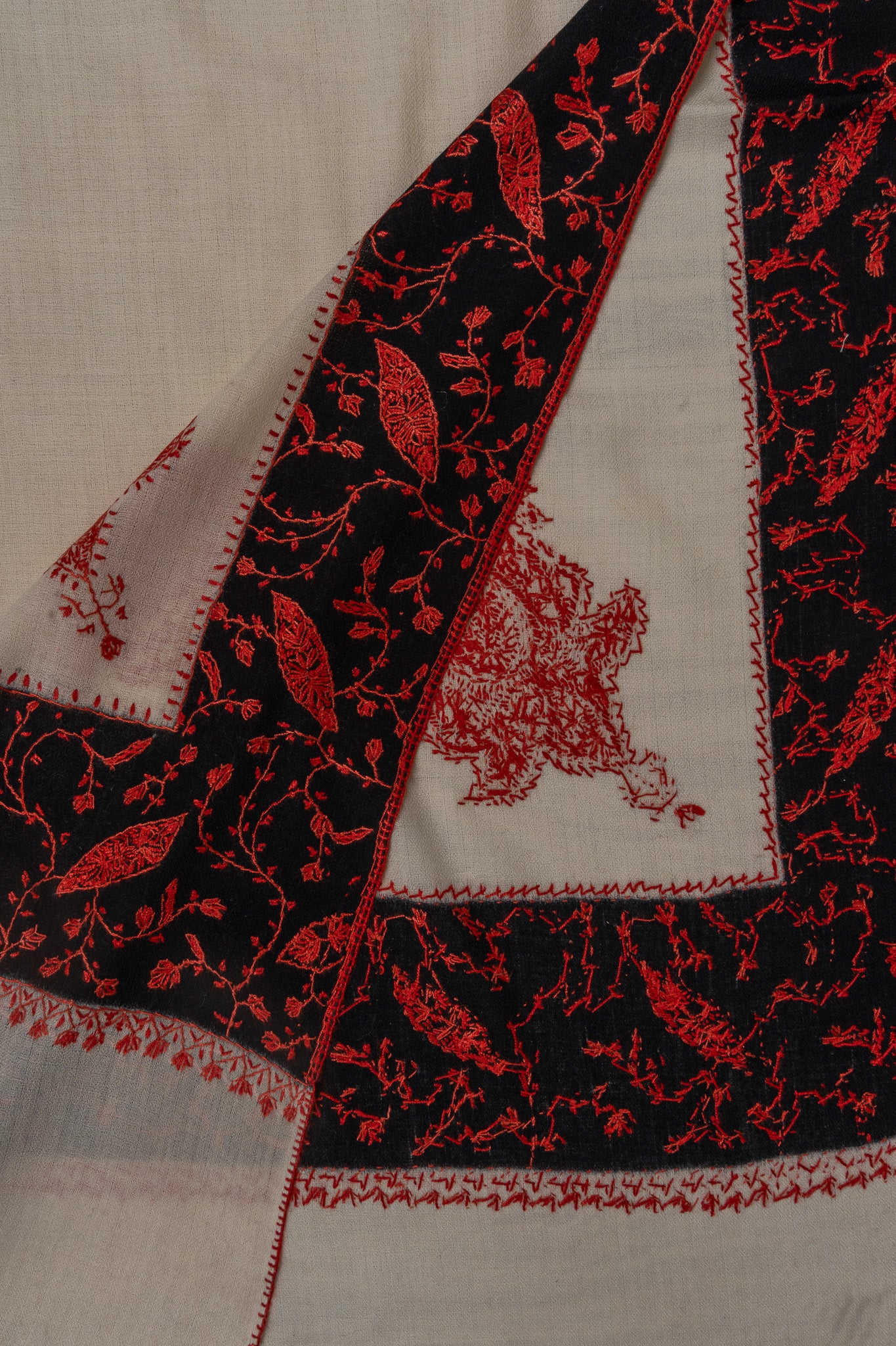Ivory Flame — 2.5 Yards Sozni Hand-Embroidered Shawl