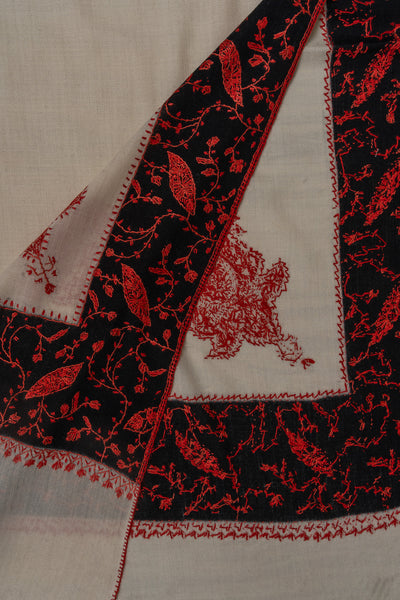 Ivory Flame — 2.5 Yards Sozni Hand-Embroidered Shawl